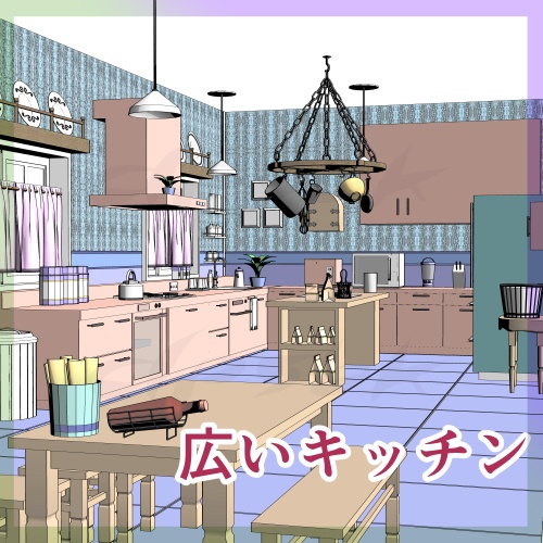 3D・吊り下げツール掛けのあるキッチン