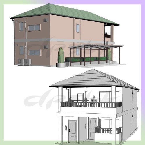 3Dアパート全体(10畳個室含む)