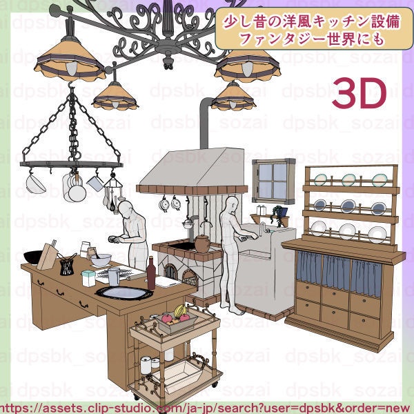 キッチン内設備/家具/小物【3D】