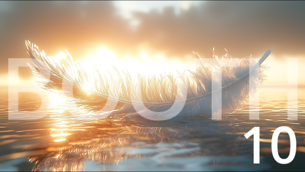 光と水に浮かぶ幻想的な羽根素材集 Vol.2|超高解像度8736×4896px|10枚+シークレット2枚