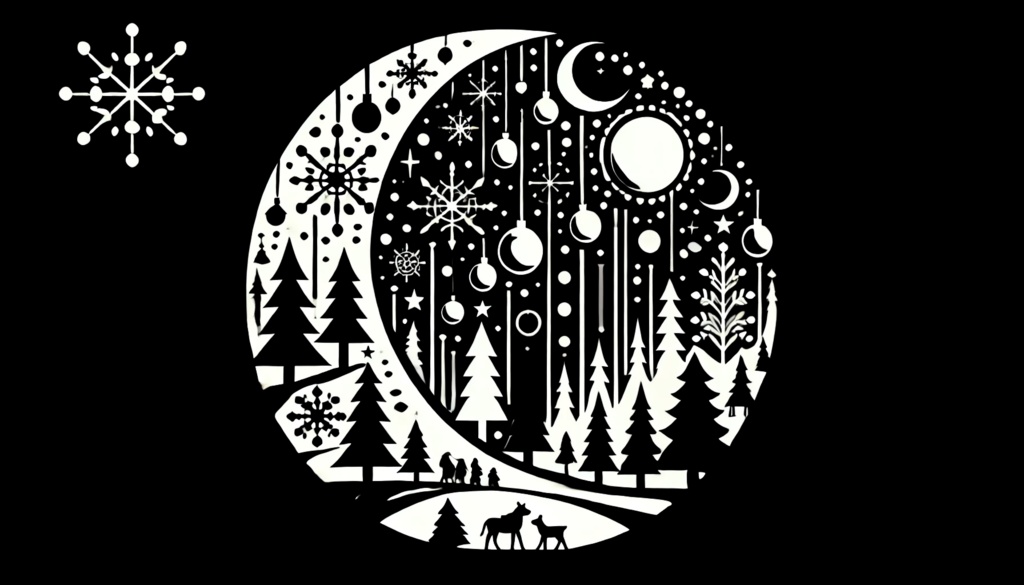 冬の森と星空のシルエット - クリスマスデザインアート