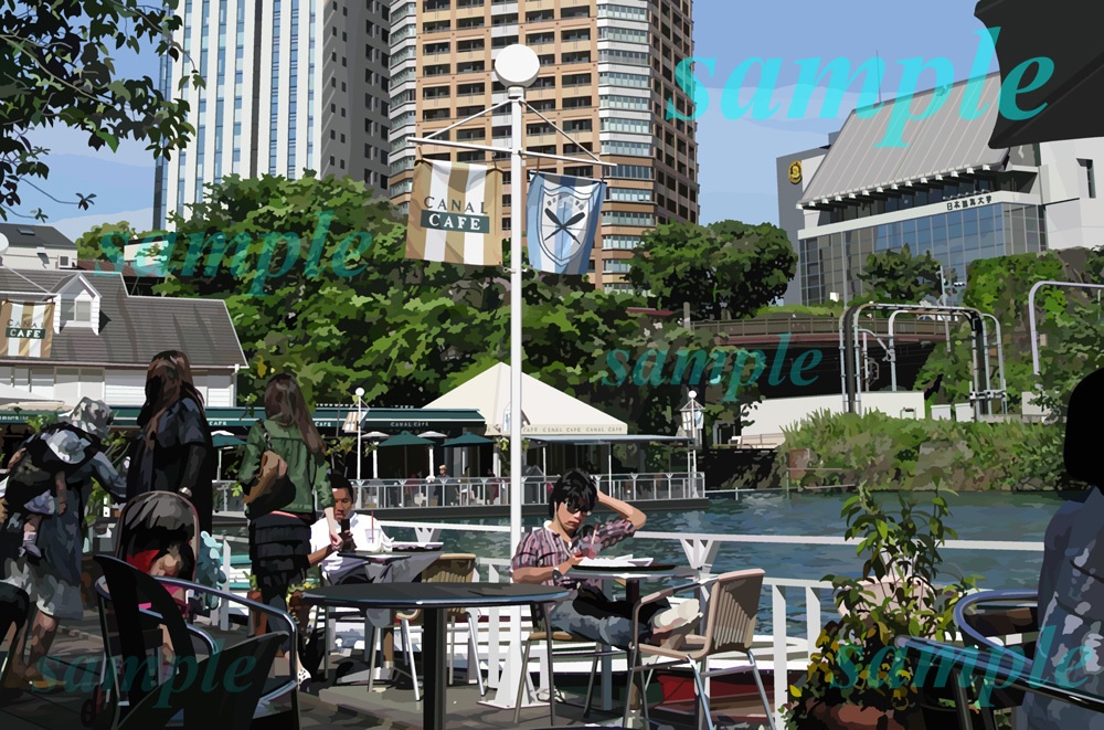 東京、お堀沿いのカフェレストラン