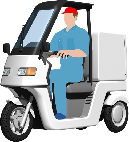 宅配三輪バイク、背景透明切り抜き画像1006