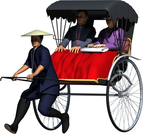 人力車、背景透明切り抜き画像001