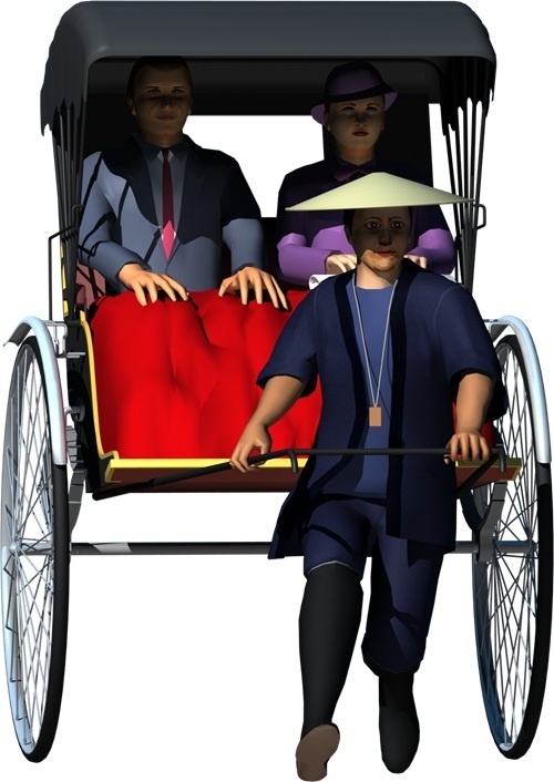 人力車、背景透明切り抜き画像002