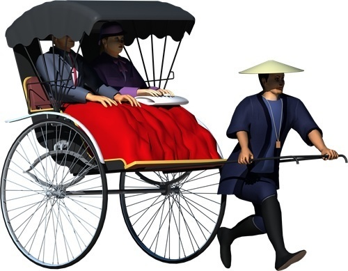 人力車、背景透明切り抜き画像003