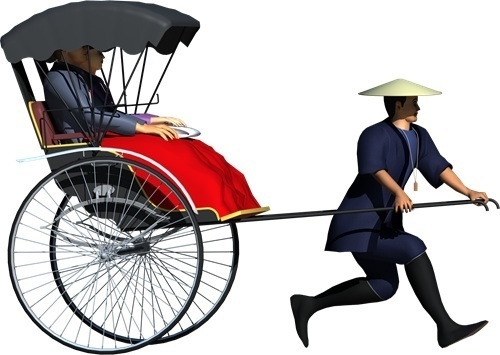 人力車、背景透明切り抜き画像004
