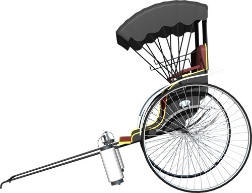 人力車、背景透明切り抜き画像4001