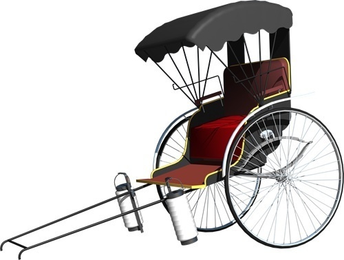 人力車、背景透明切り抜き画像4003