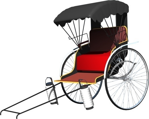 人力車、背景透明切り抜き画像4004