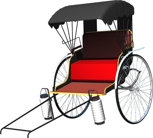 人力車、背景透明切り抜き画像4005
