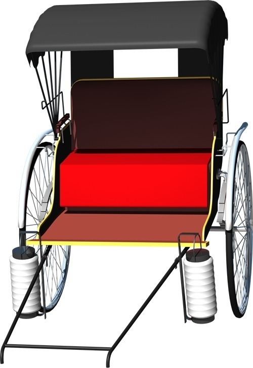 人力車、背景透明切り抜き画像4007