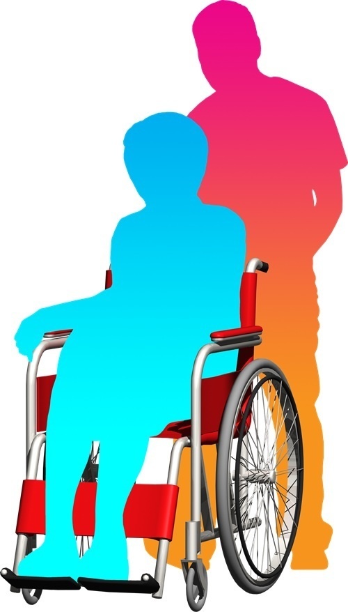 車椅子と人物シルエット、背景透明切り抜き画像　000