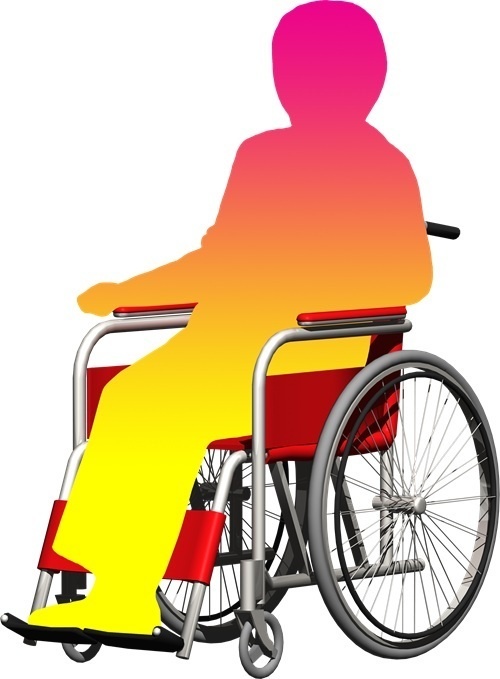 車椅子と人物シルエット、背景透明切り抜き画像　001