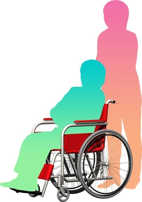 車椅子と人物シルエット、背景透明切り抜き画像　002
