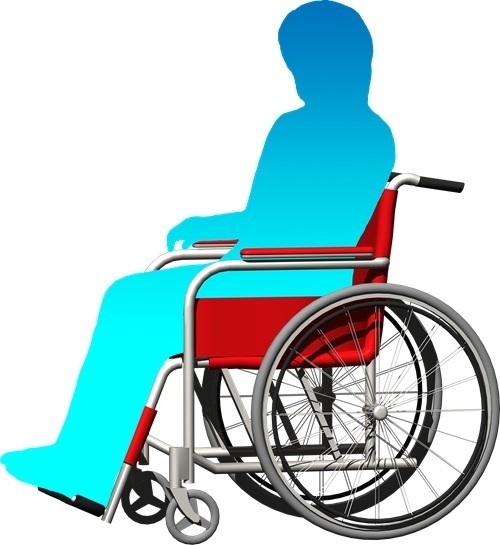 車椅子と人物シルエット、背景透明切り抜き画像　003
