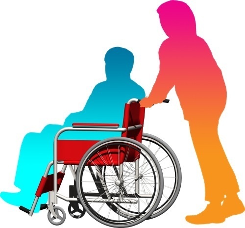 車椅子と人物シルエット、背景透明切り抜き画像　004