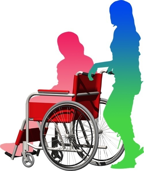 車椅子と人物シルエット、背景透明切り抜き画像　005