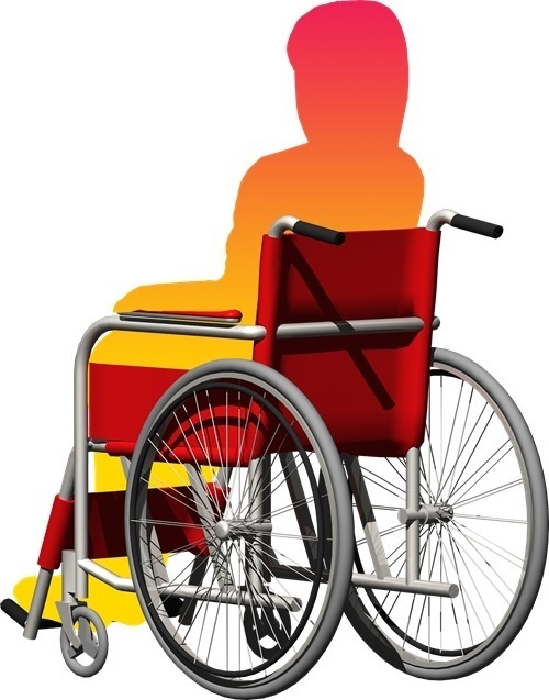 車椅子と人物シルエット、背景透明切り抜き画像　006