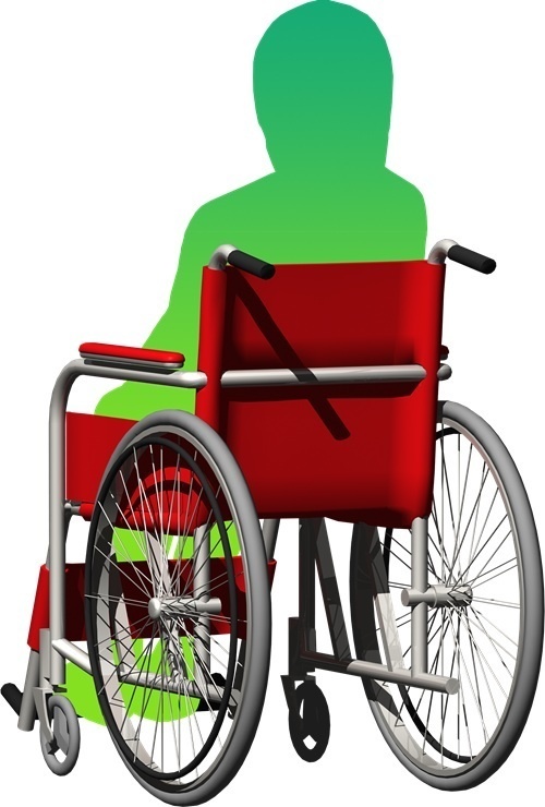 車椅子と人物シルエット、背景透明切り抜き画像　007