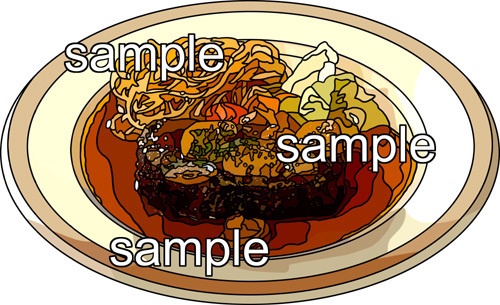 料理ステーキのイラスト、背景透明切り抜き画像