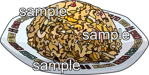 料理チャーハンのイラスト、背景透明切り抜き画像