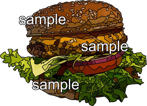 料理ハンバーガーのイラスト、背景透明切り抜き画像