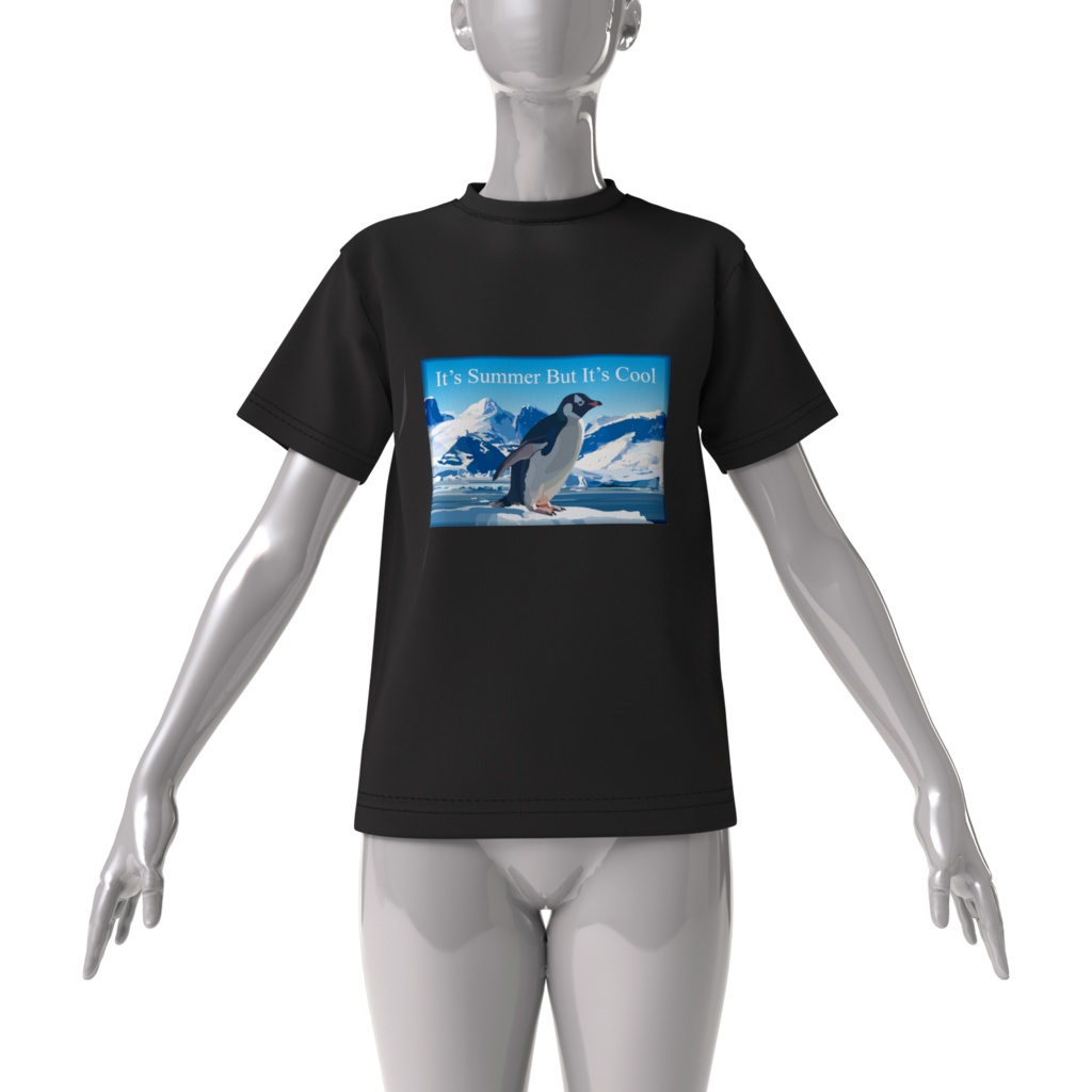 Tシャツ黒 氷山とペンギン