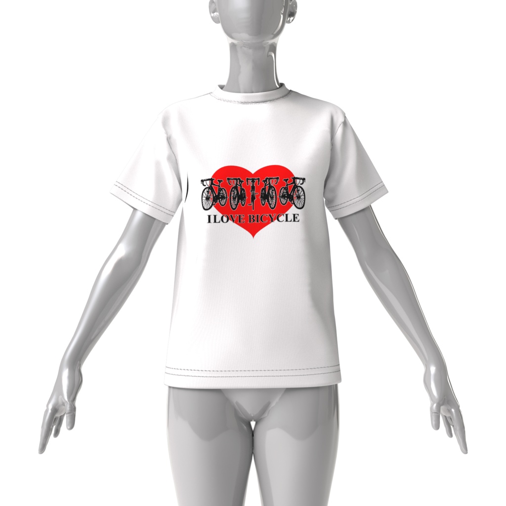 Tシャツ白 自転車とハート