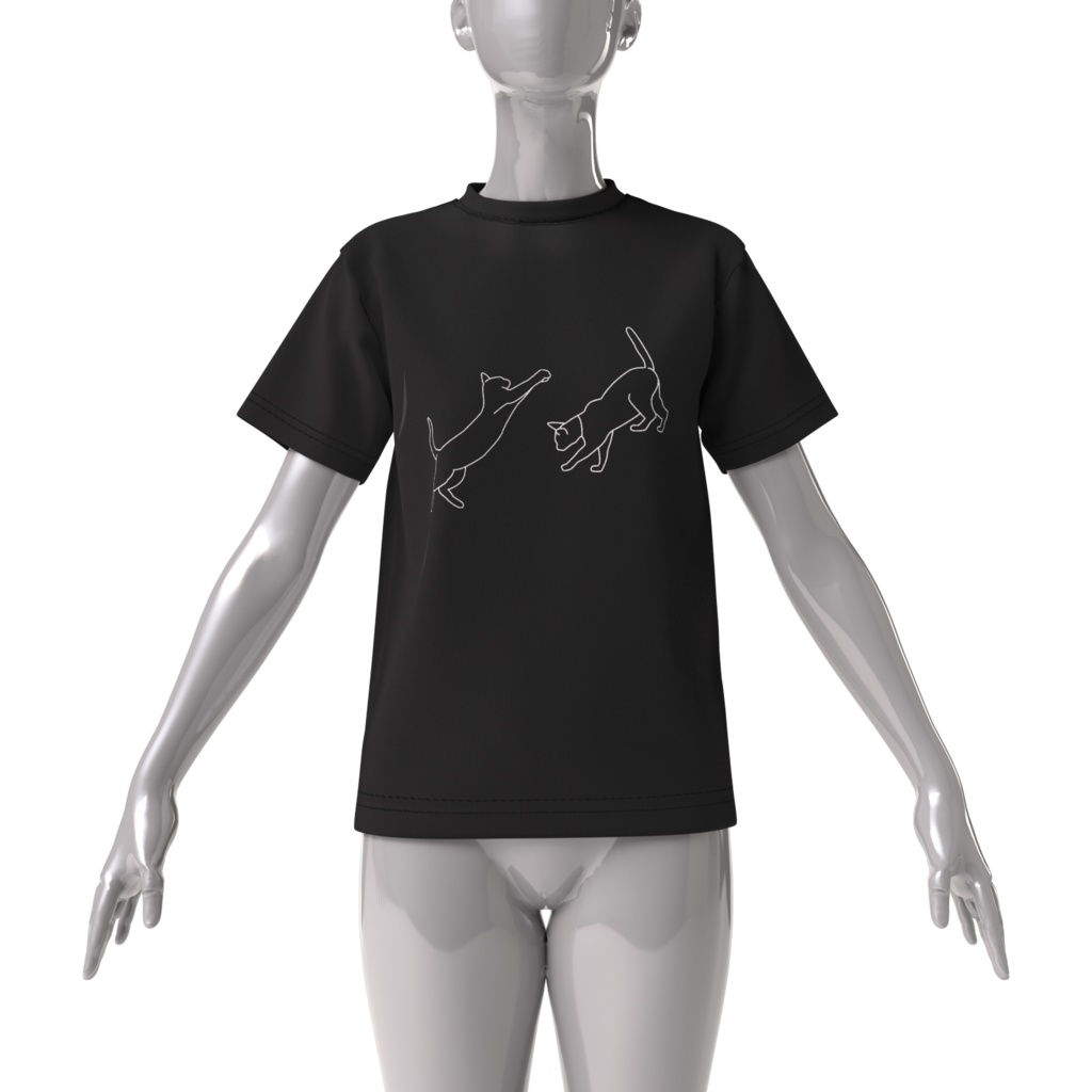 Tシャツ黒 猫線画