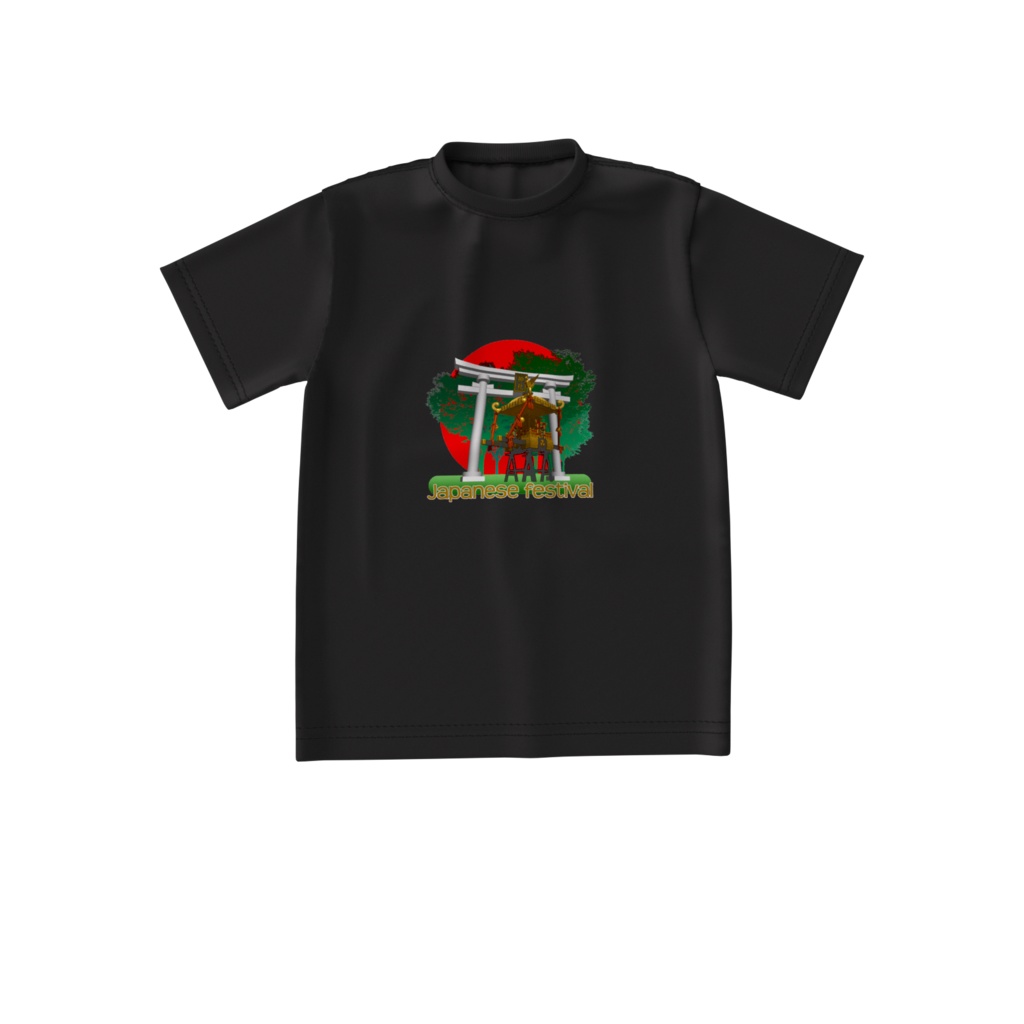 Tシャツ黒 鳥居と神輿