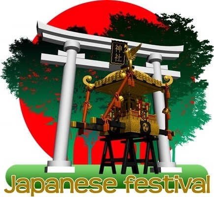 Tシャツ黒 鳥居と神輿