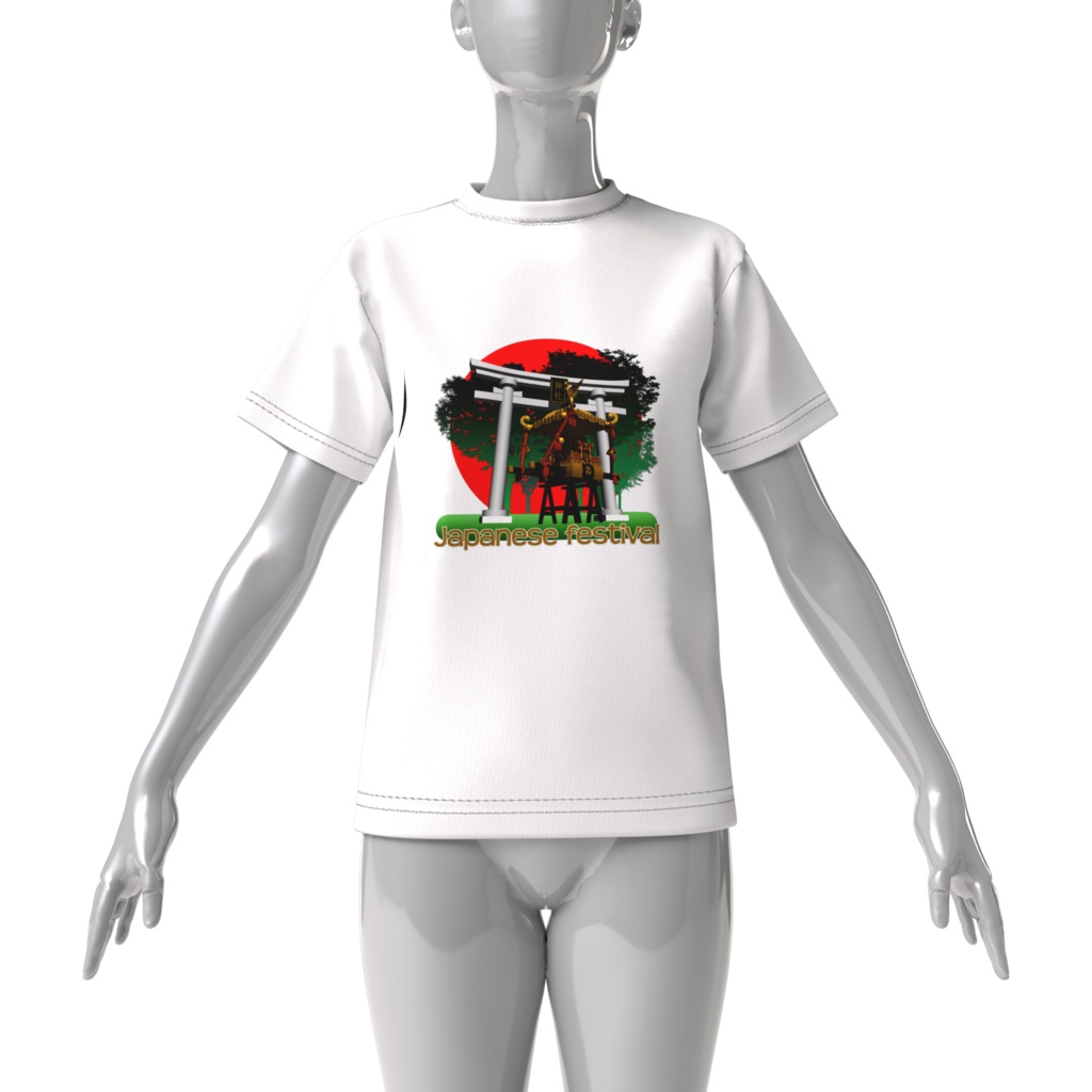 Tシャツ白 鳥居と神輿