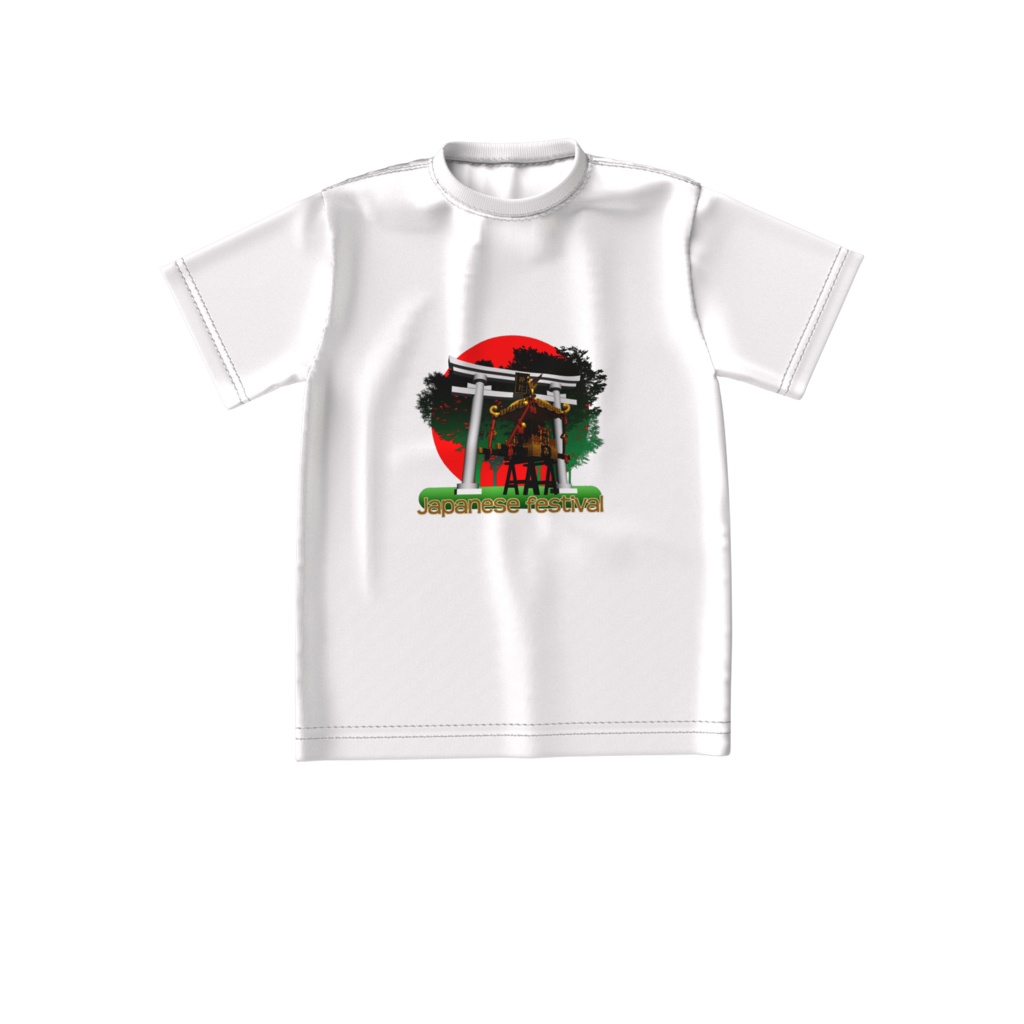 Tシャツ白 鳥居と神輿