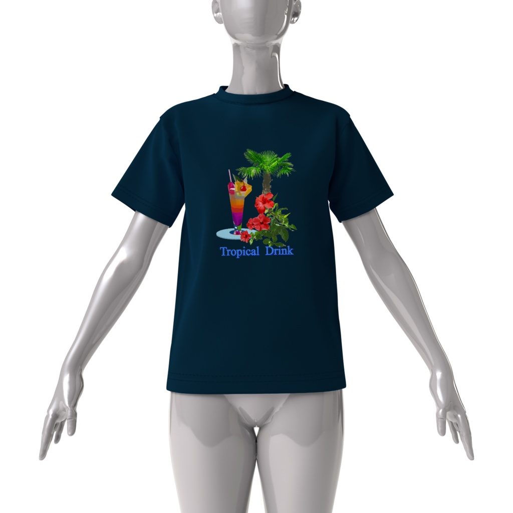 Tシャツ紺 トロピカルドリンク1