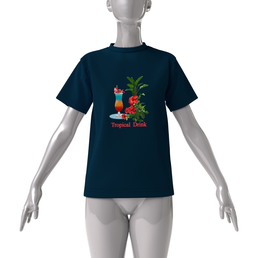Tシャツ紺 トロピカルドリンク2