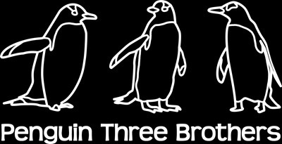Tシャツ黒 ペンギン三兄弟
