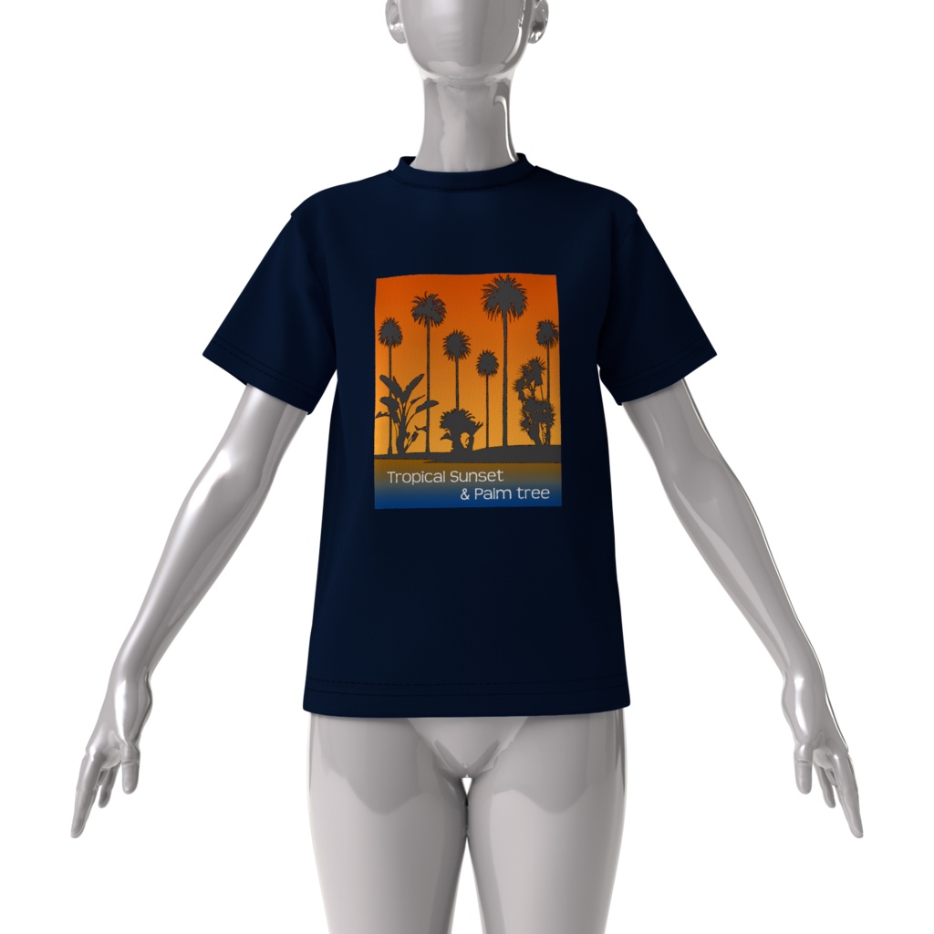 Tシャツ紺トロピカル、サンセット