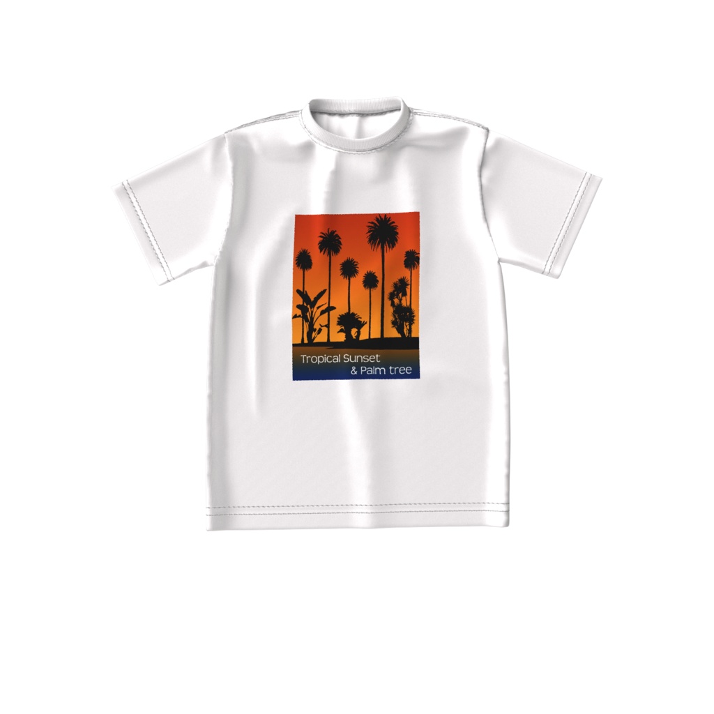 Ｔシャツ白、トロピカル、サンセット