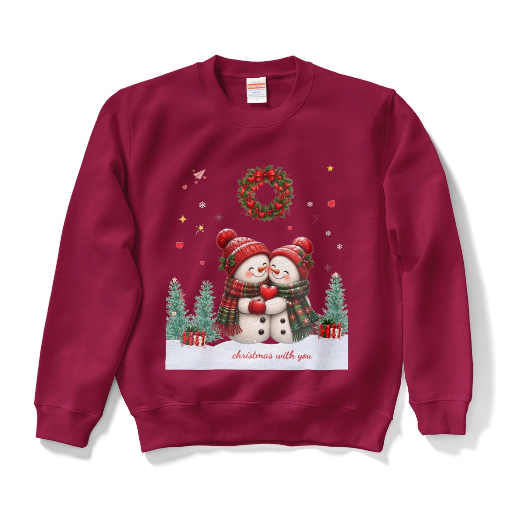 カップルスノーマンのペアスウェット,かわいい冬・クリスマスデザイン