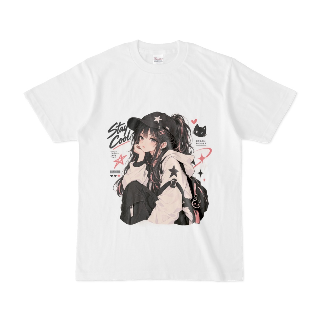 ストリートガール白Tシャツストリート系アニメガール