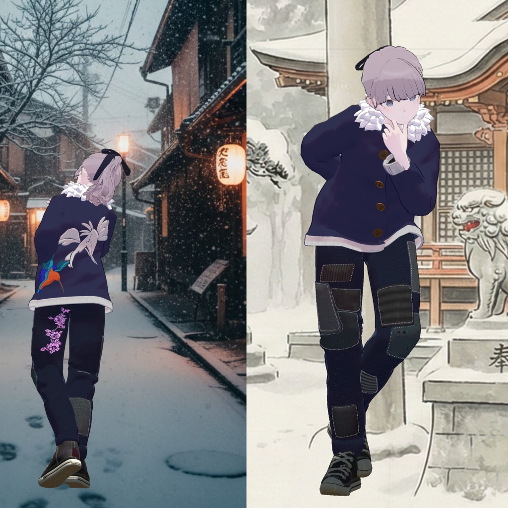 【MA対応/Lapwing】冬服刺繍ジャケット&パッチワークパンツ Japan traditional VRC想定