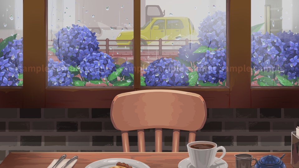 【配信背景】雨の日の喫茶店