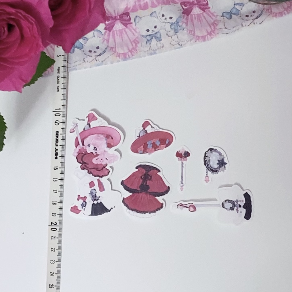 可愛いくて少しイタズラ好きな魔女っ子の魔法アイテムシール6枚セット