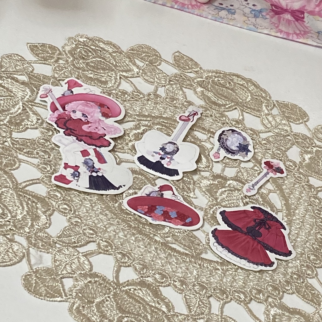 可愛いくて少しイタズラ好きな魔女っ子の魔法アイテムシール6枚セット