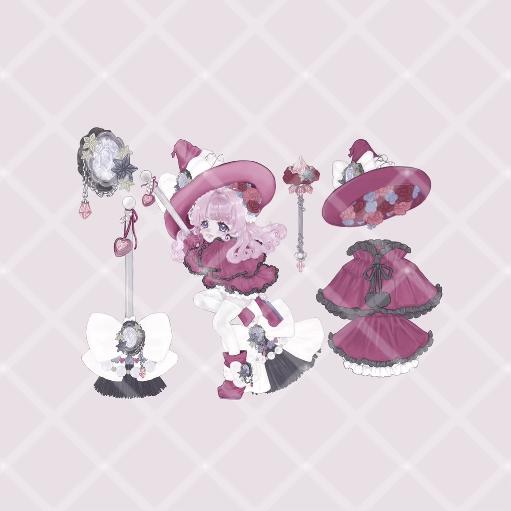 可愛いくて少しイタズラ好きな魔女っ子の魔法アイテムシール6枚セット