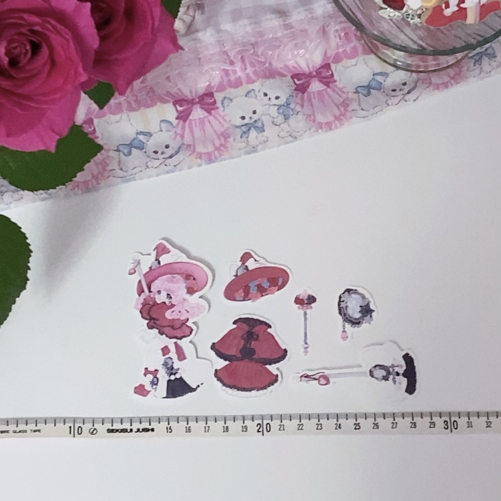 可愛いくて少しイタズラ好きな魔女っ子の魔法アイテムシール6枚セット