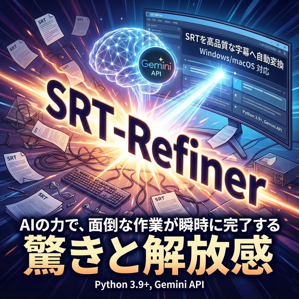 SRT-Refiner【Win/Mac対応】AI字幕リマスターツール (誤字修正/翻訳/改行)