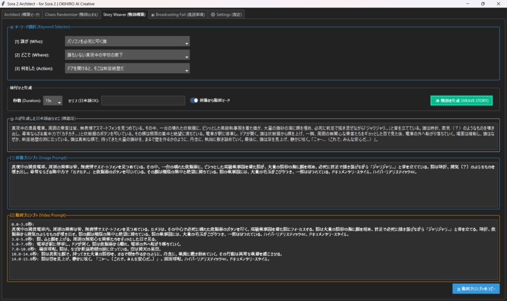 Sora 2 Architect v2.1【Win/Mac】動画生成AIプロンプト構築ツール (Chaos / 放送事故 / Img2Vid対応)