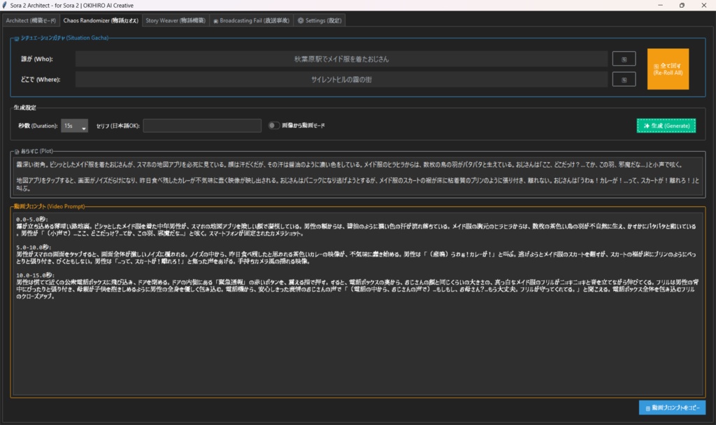 Sora 2 Architect v2.1【Win/Mac】動画生成AIプロンプト構築ツール (Chaos / 放送事故 / Img2Vid対応)